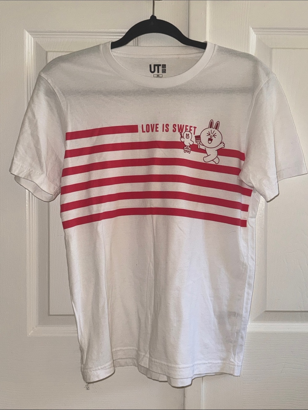 NWOT Uniqlo White Tee with Red Stripes Limited Line Friends Collab Graphic